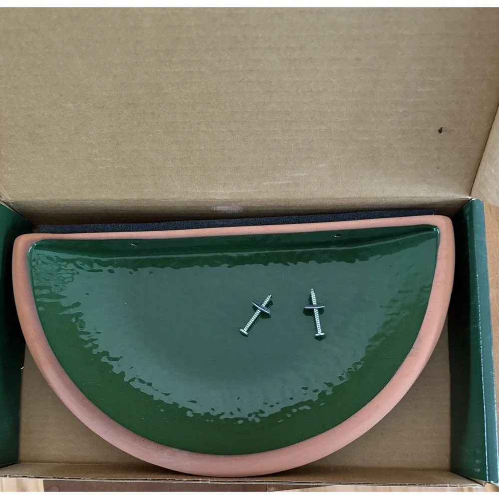 Vintage Art Line Classics Terra Cotta Birdbath Seed Tray Hunter Green New In Box